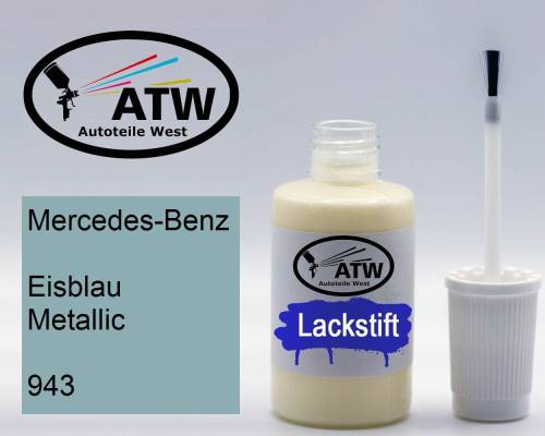 Mercedes-Benz, Eisblau Metallic, 943: 20ml Lackstift, von ATW Autoteile West.